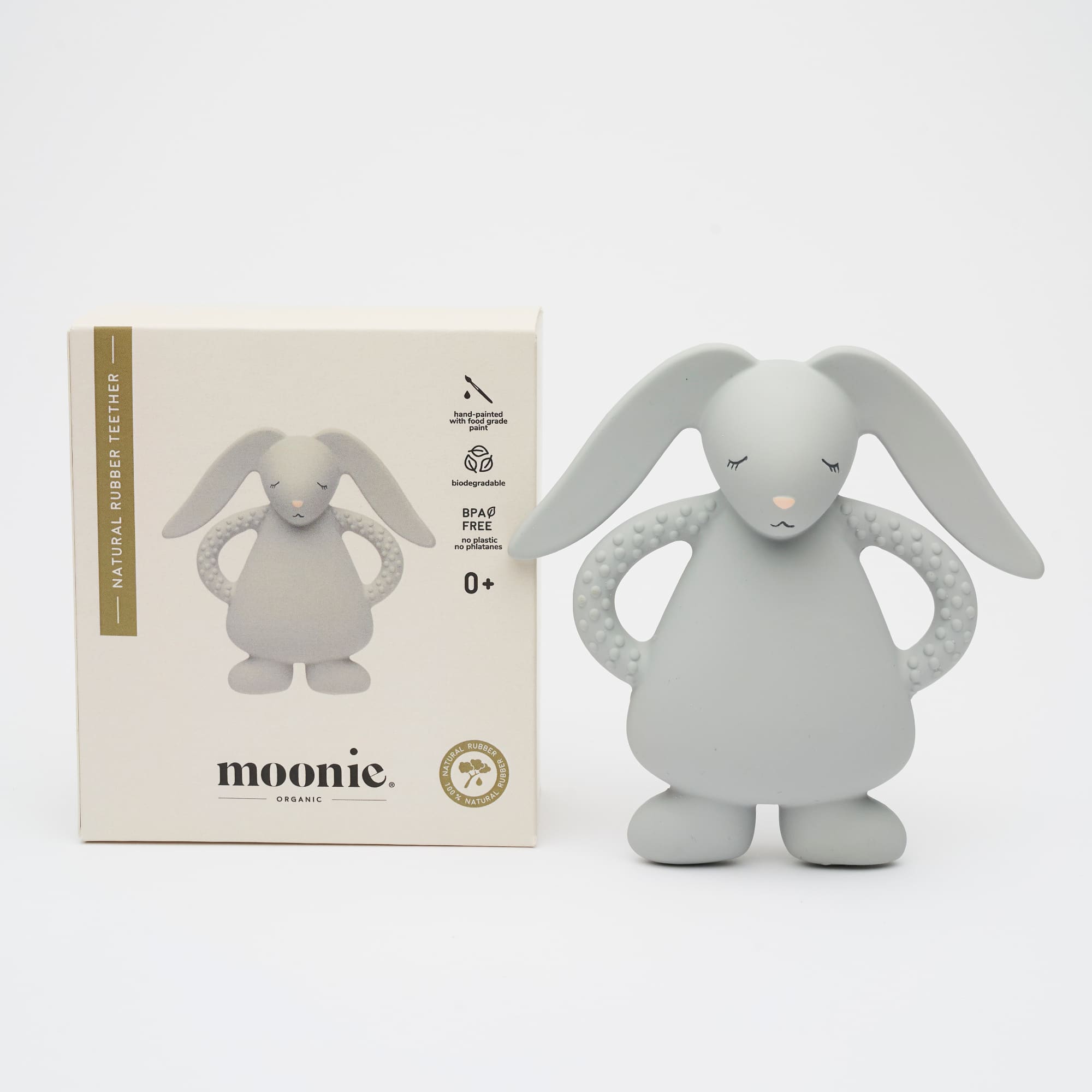 Organic natural rubber teether, Moonie silver
