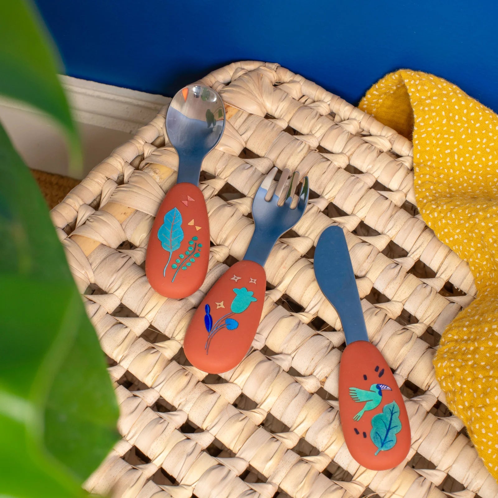 Set posate in silicone e acciaio inox, La foresta Mawa