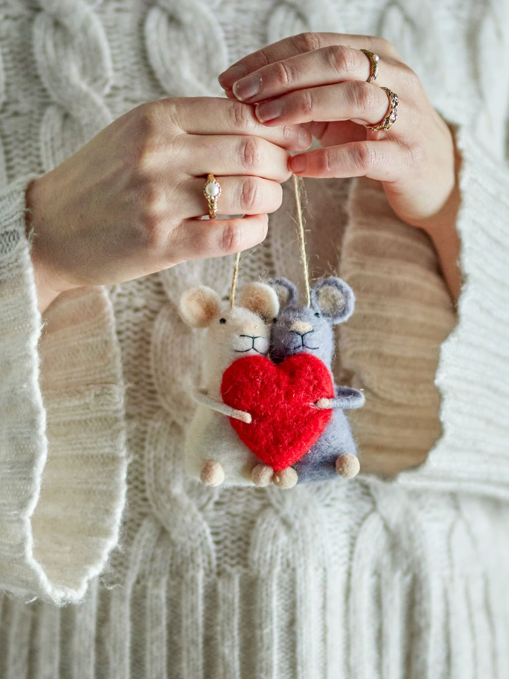 Christmas Ornament, Red Heart Mice