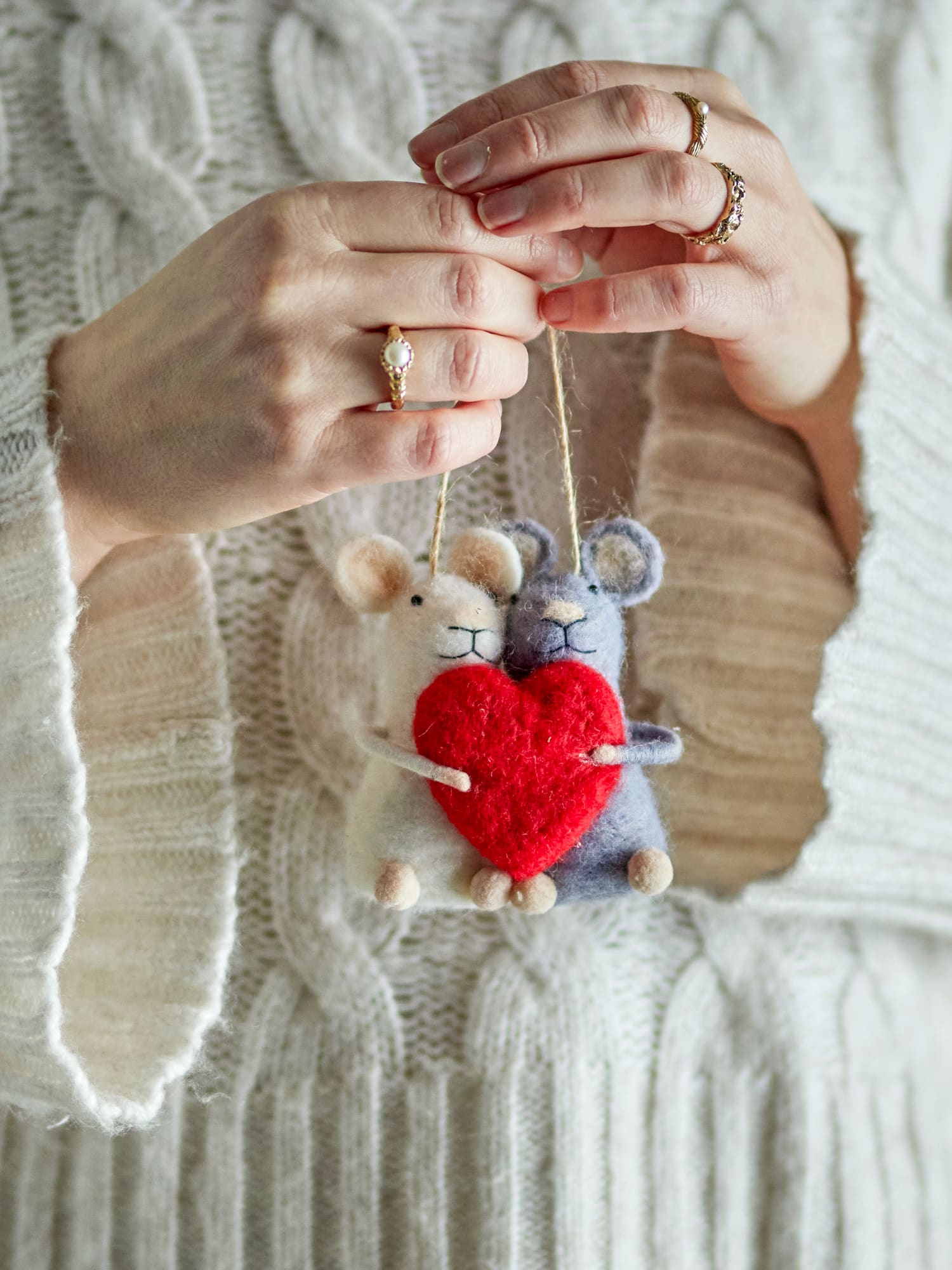 Christmas Ornament, Red Heart Mice