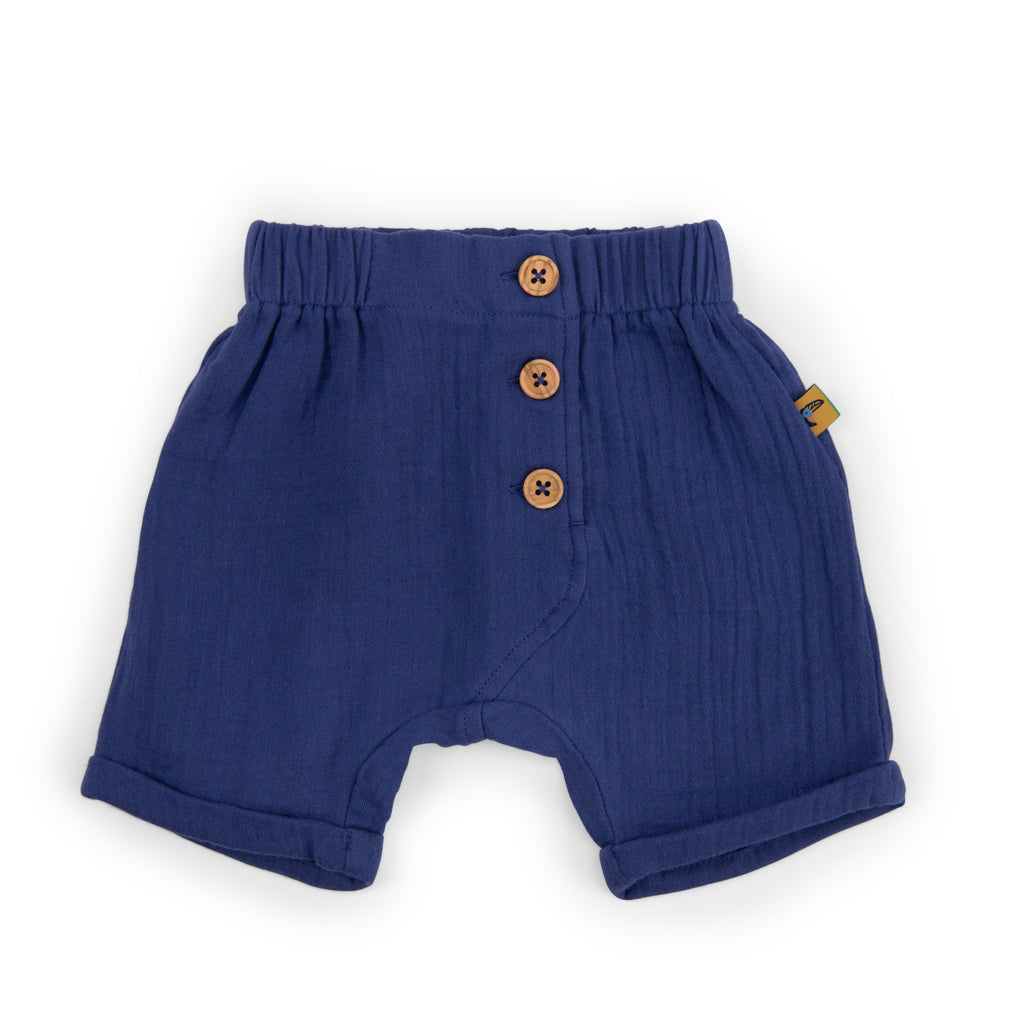 Navy Blue Cotton Muslin Shorts, Nahel