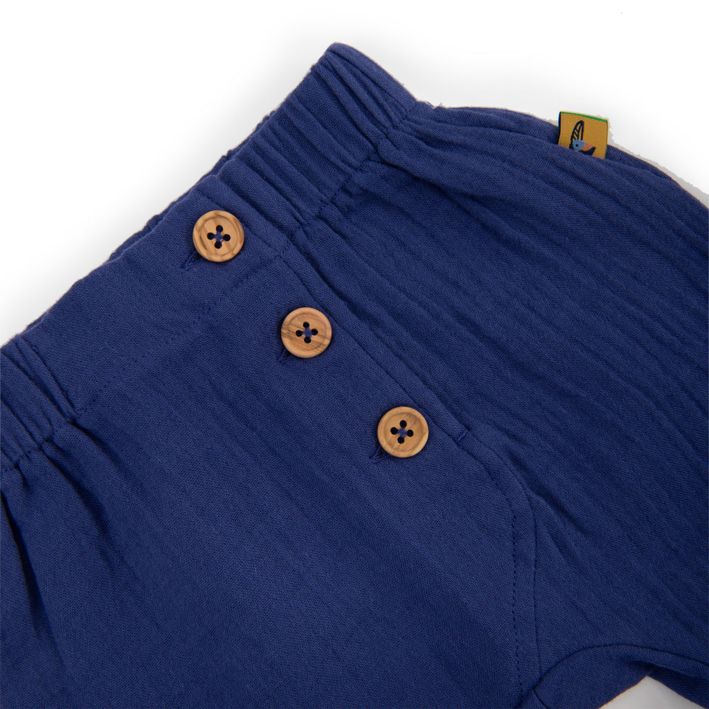 Navy Blue Cotton Muslin Shorts, Nahel
