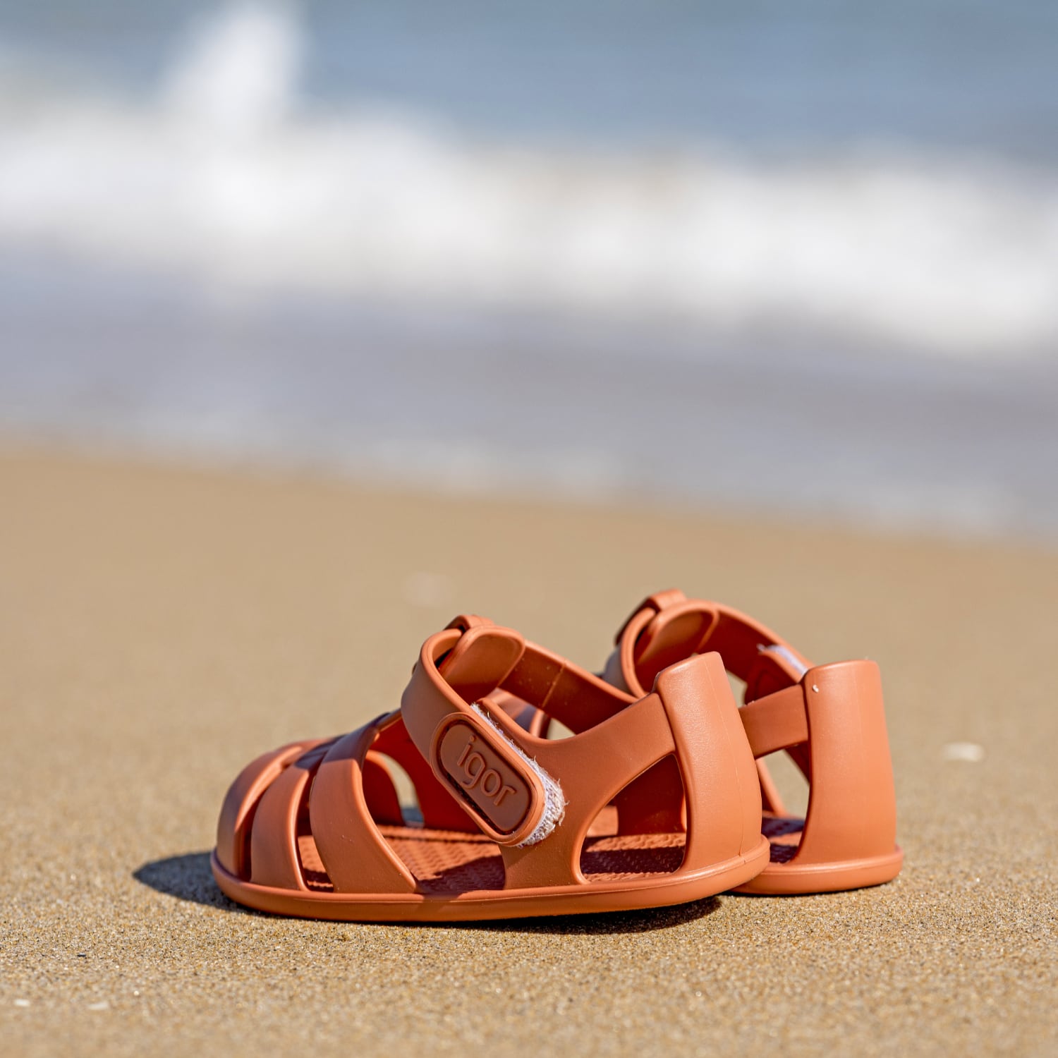 Beach sandals barefoot concept, Terracotta