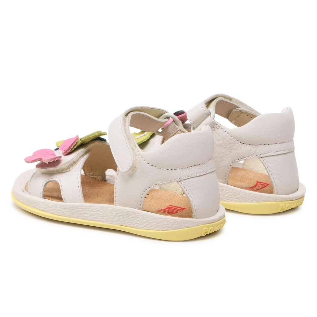 Sandali pelle bianche fiori per bambini, Twins Primi passi Camper
