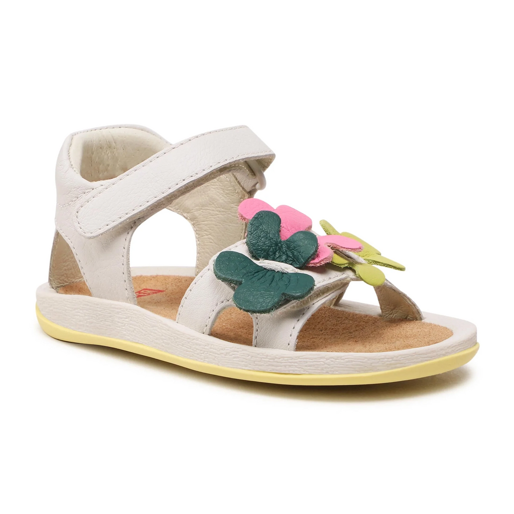 Sandali pelle bianche fiori per bambini, Twins Primi passi Camper