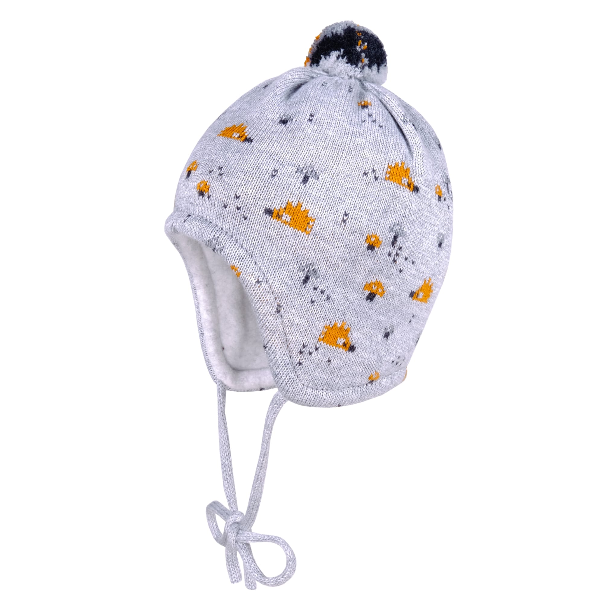Baby hat with fleece-lined earflaps Grey, 4-6 months