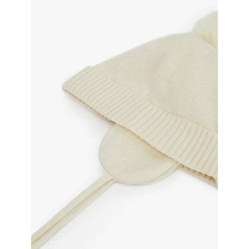 White Cotton Hat with Earflaps, 0-2 Months