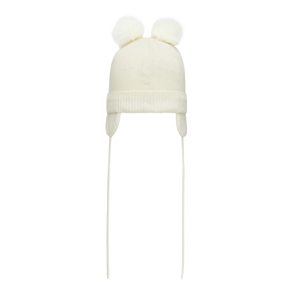 White Cotton Hat with Earflaps, 0-2 Months