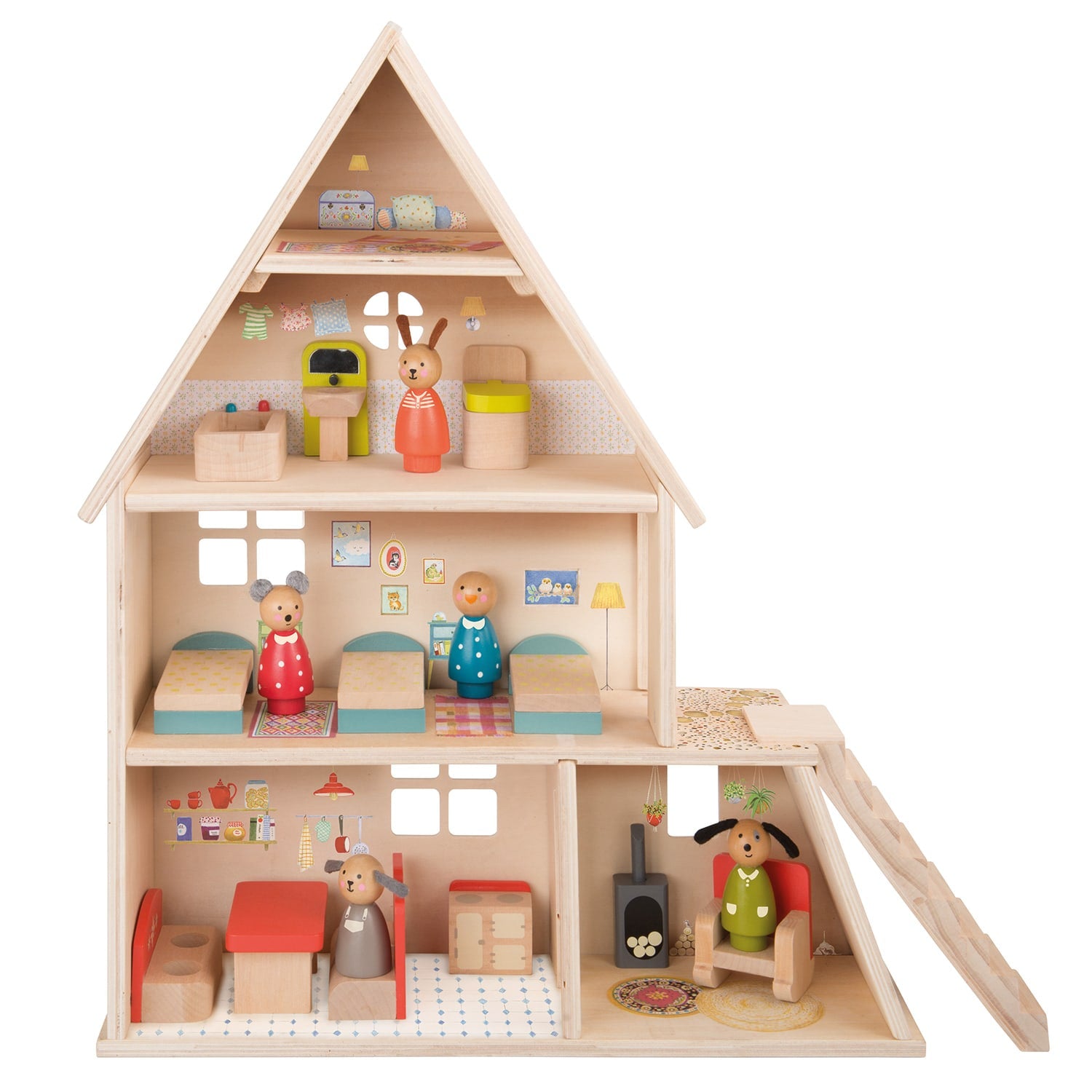 Casa grande in legno con mobili La Grande Famille | Moulin Roty 632420