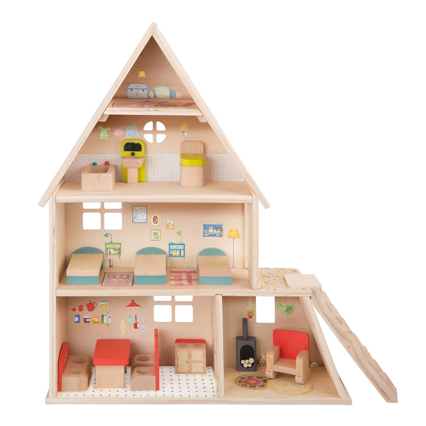 Casa grande in legno con mobili La Grande Famille | Moulin Roty 632420
