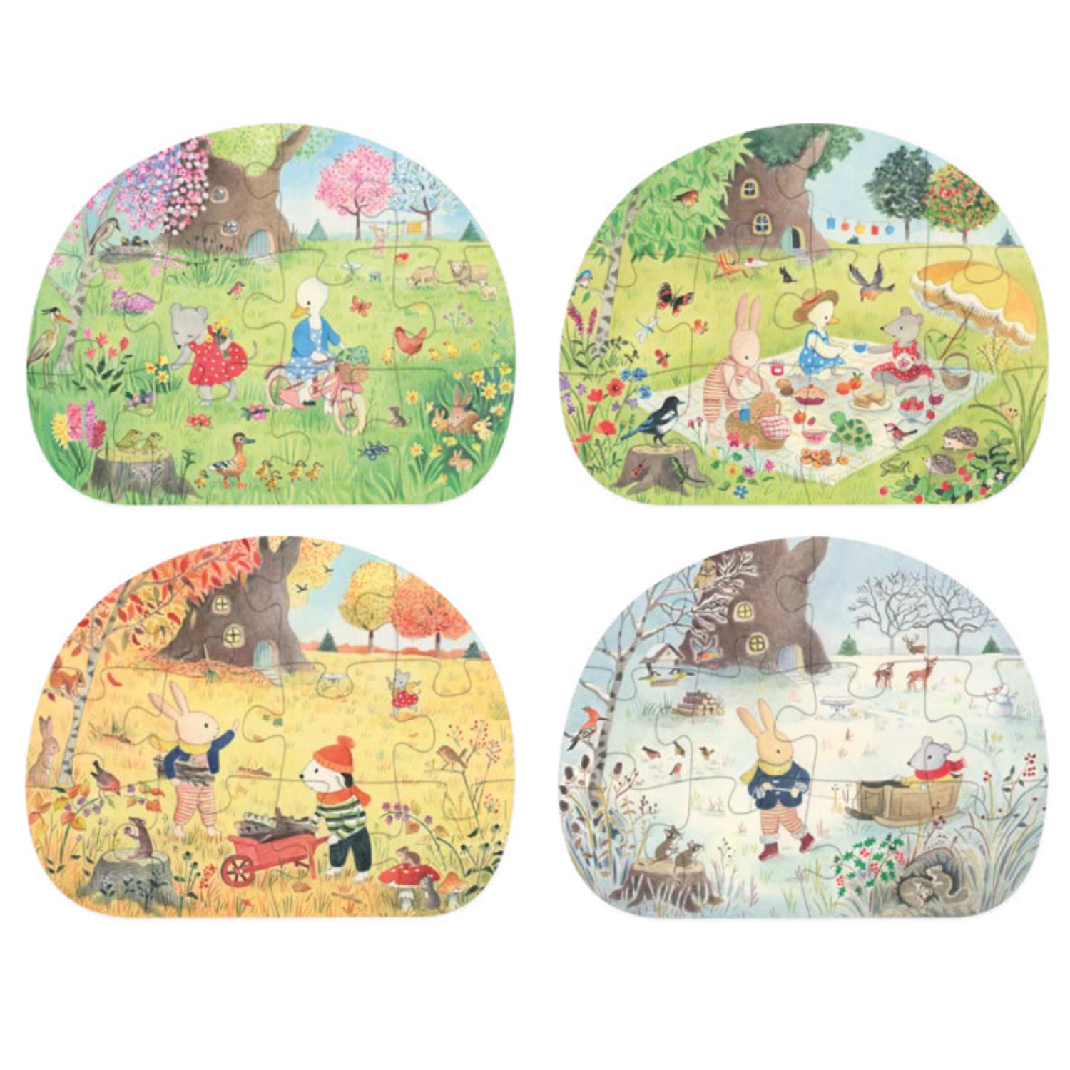 Moulin Roty | 4 Puzzle delle Stagioni, 4x12pz, La Grande Famille