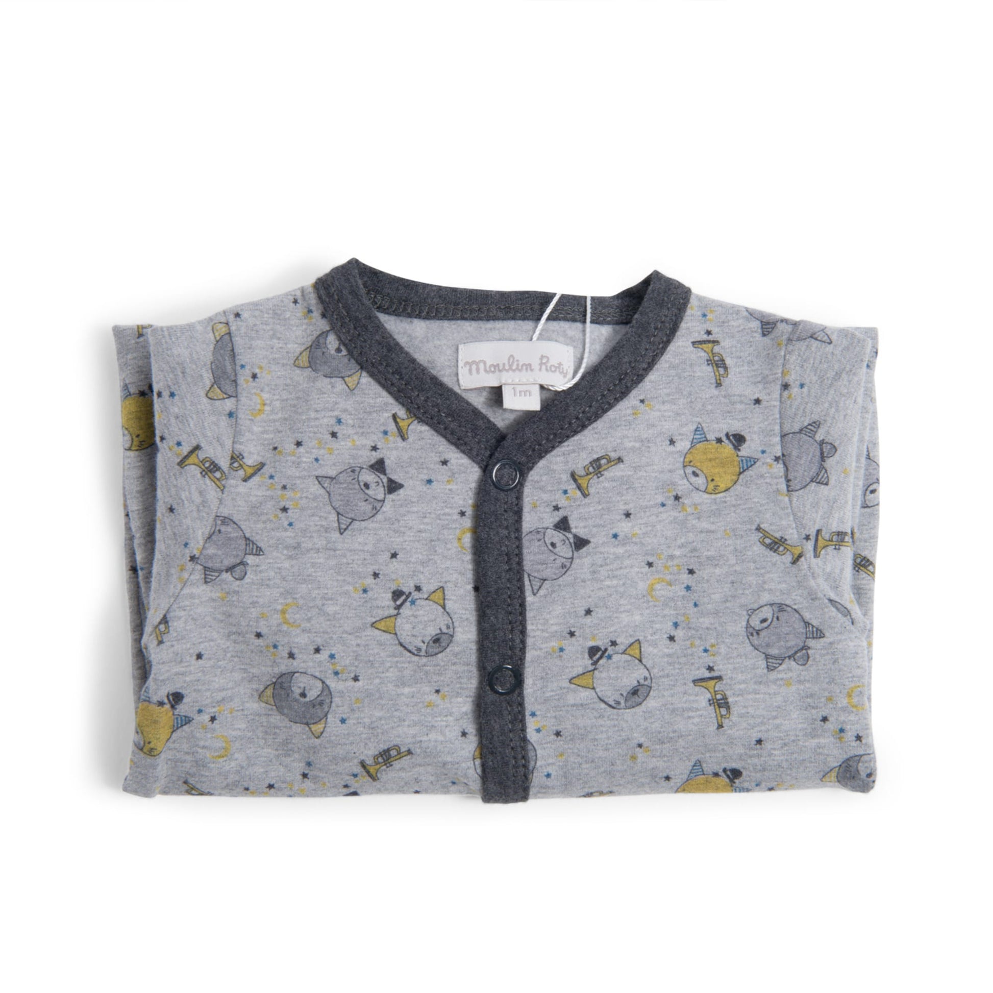 Moulin Roty | Tutina Intera in Cotone Grigio Gatti, Les Moustaches