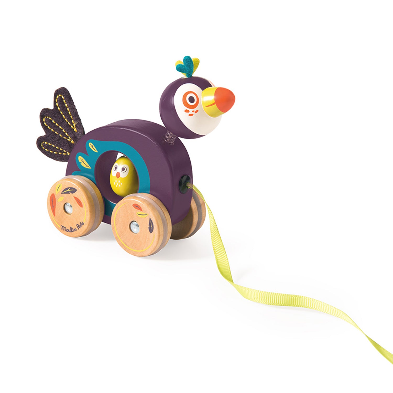 Moulin Roty | Piccolo tucano Pakou da tirare in legno, Dans la Jungle