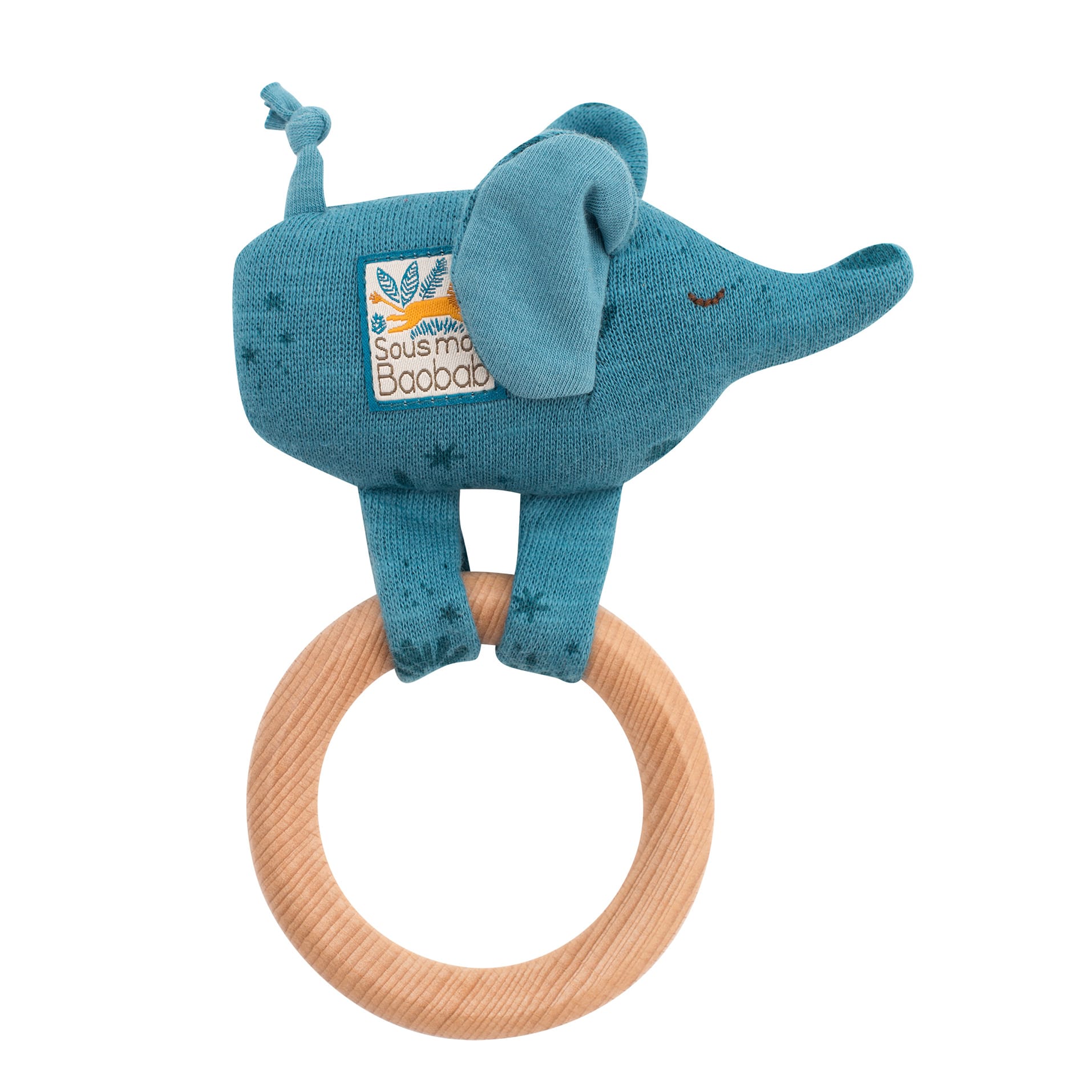 Moulin Roty | Sonaglio Elefante con Anello in Legno, Sous mon Baobab