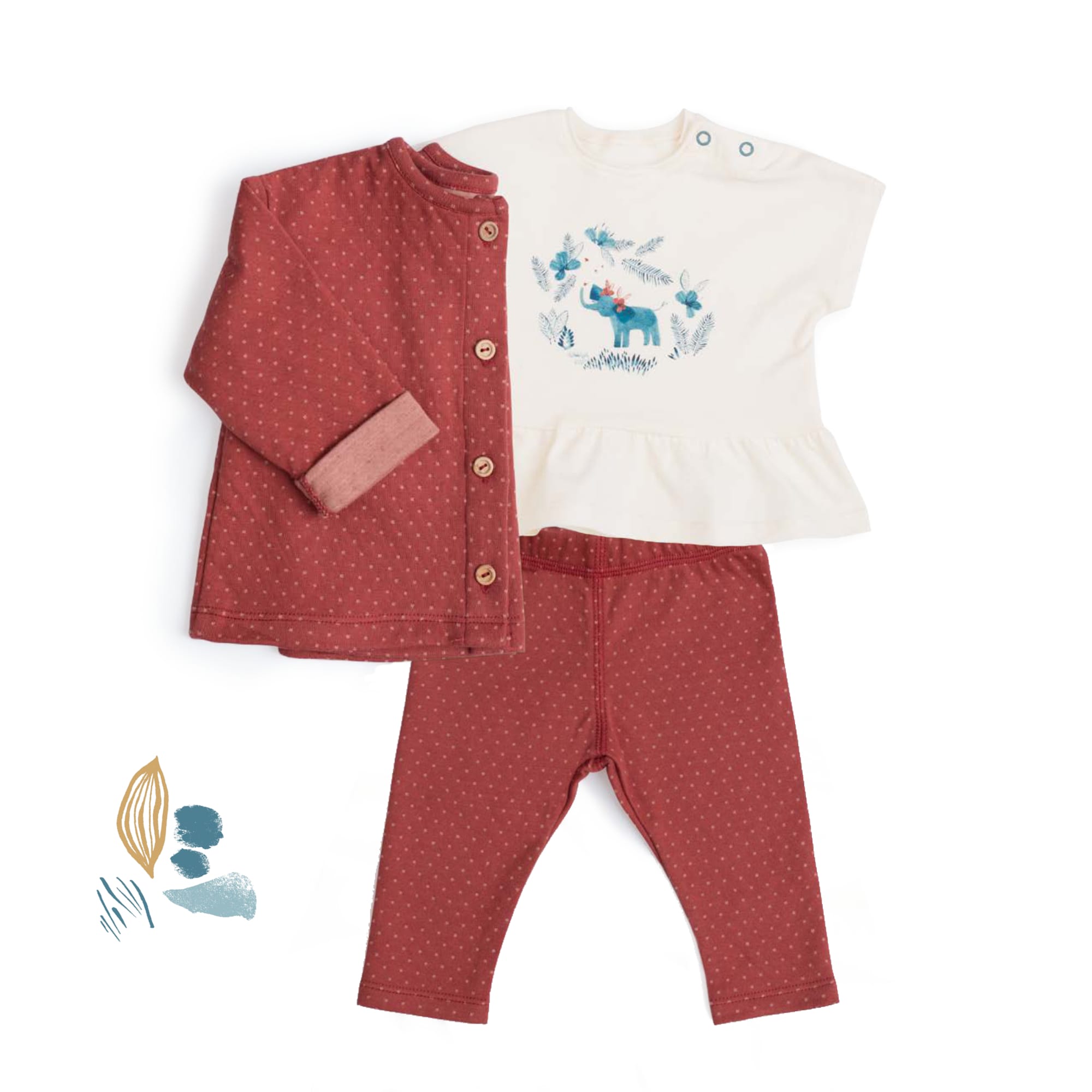 Moulin Roty | Leggings a Pois Badiane in Cotone Rosso Mattone Bimba