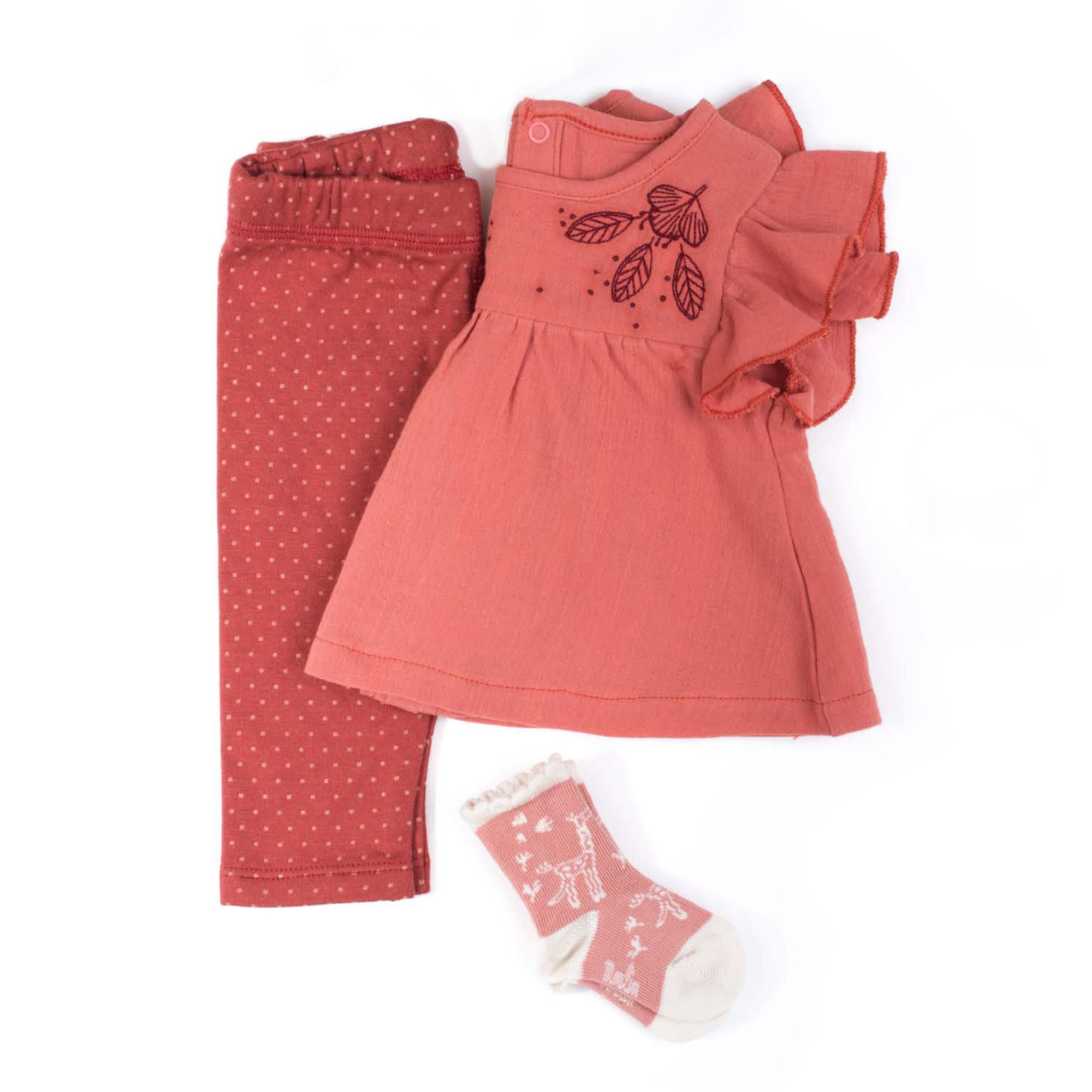 Moulin Roty | Leggings a Pois Badiane in Cotone Rosso Mattone Bimba