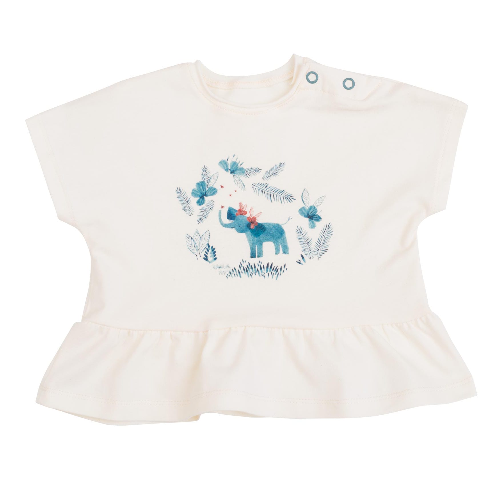 Moulin Roty | Maglietta in Cotone Bianca con stampa Elefante Bimba