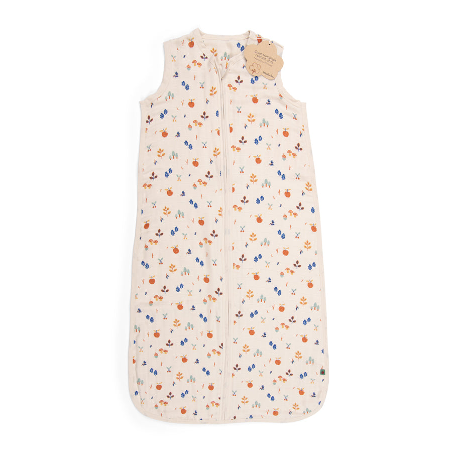 Organic cotton muslin summer sleeping bag 90cm, Foliage