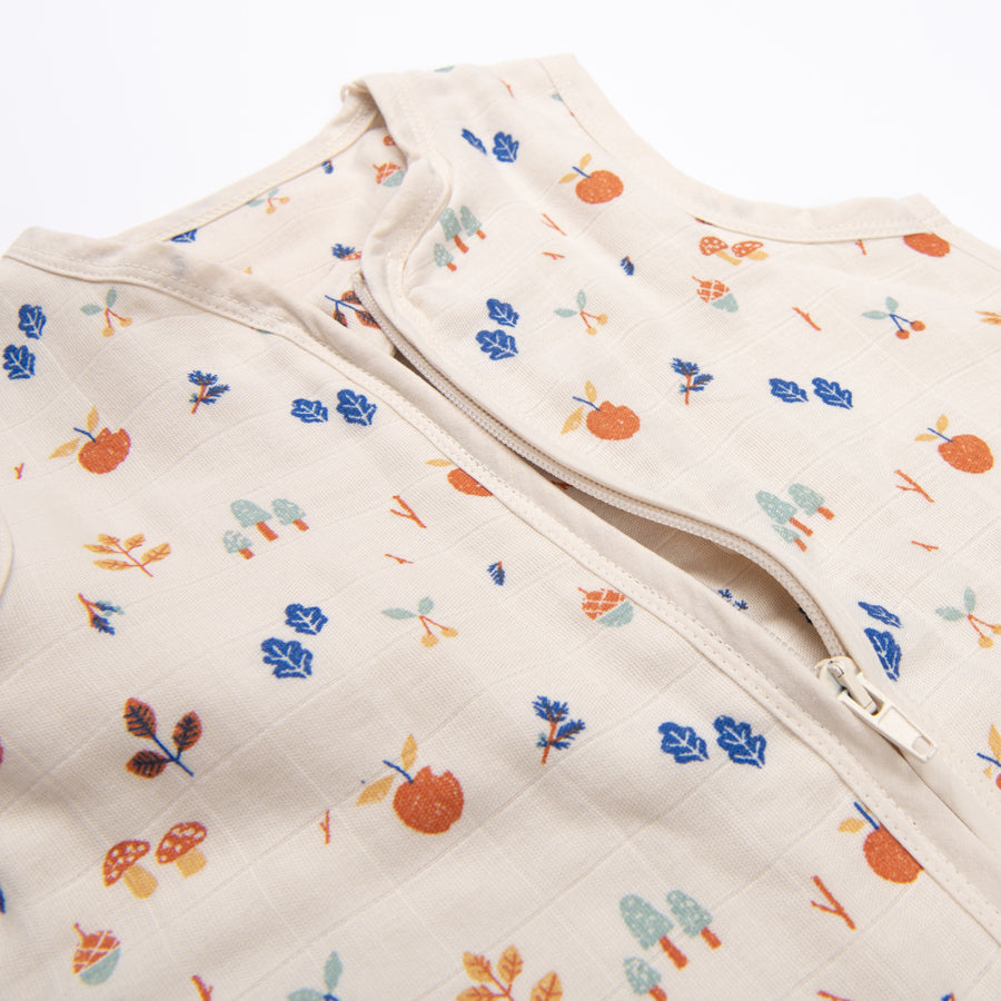 Organic cotton muslin summer sleeping bag 90cm, Foliage
