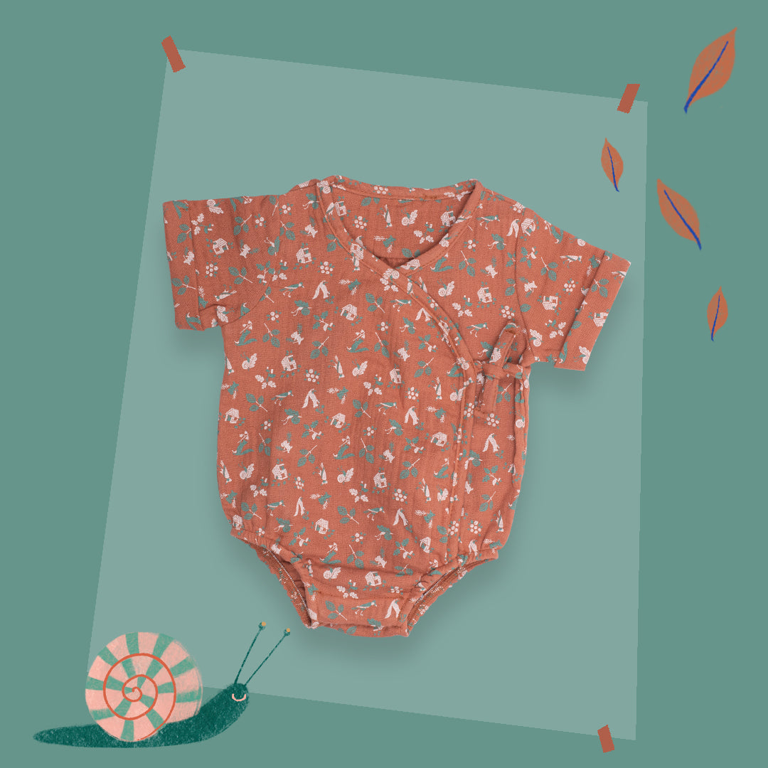 Hazelnut Organic Cotton Muslin Romper, Faustine Pomme des Bois