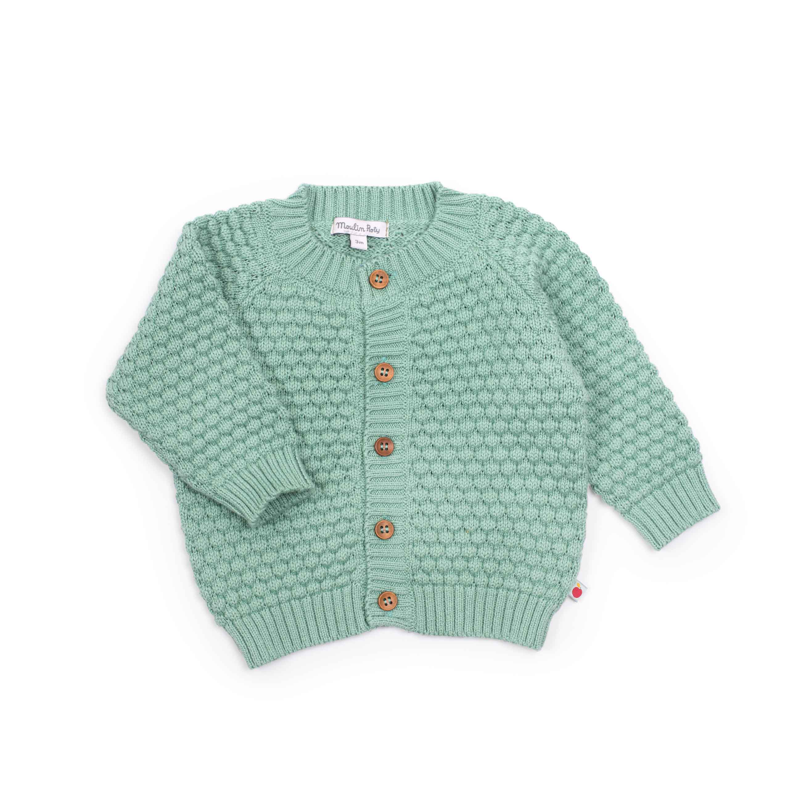 Cardigan in maglia cotone bio verde, Fusain mesi