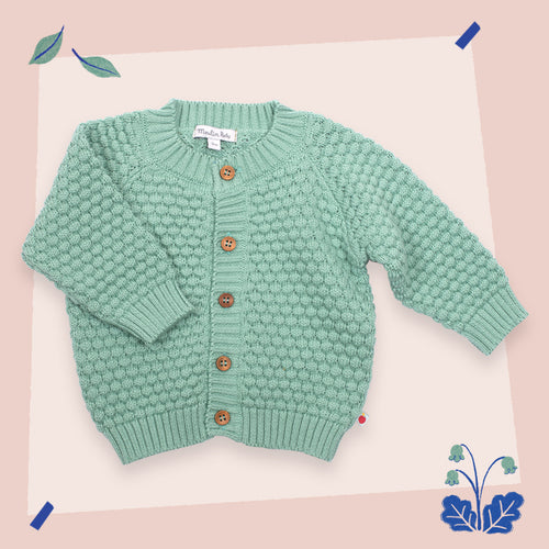 Cardigan in maglia cotone bio verde, Fusain
