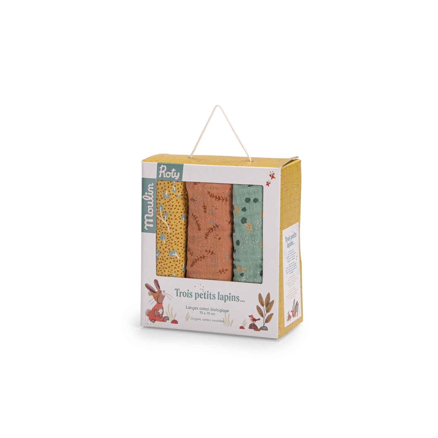 Moulin Roty | Set 3 copertine mussola cotone bio, Trois petits lapins