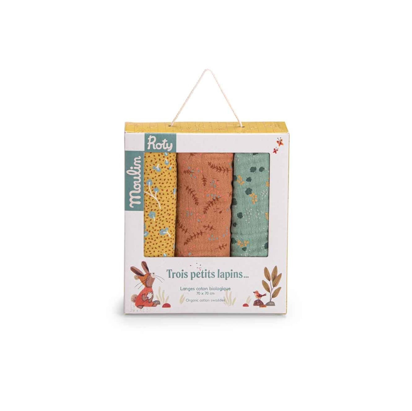 Moulin Roty | Set 3 copertine mussola cotone bio, Trois petits lapins