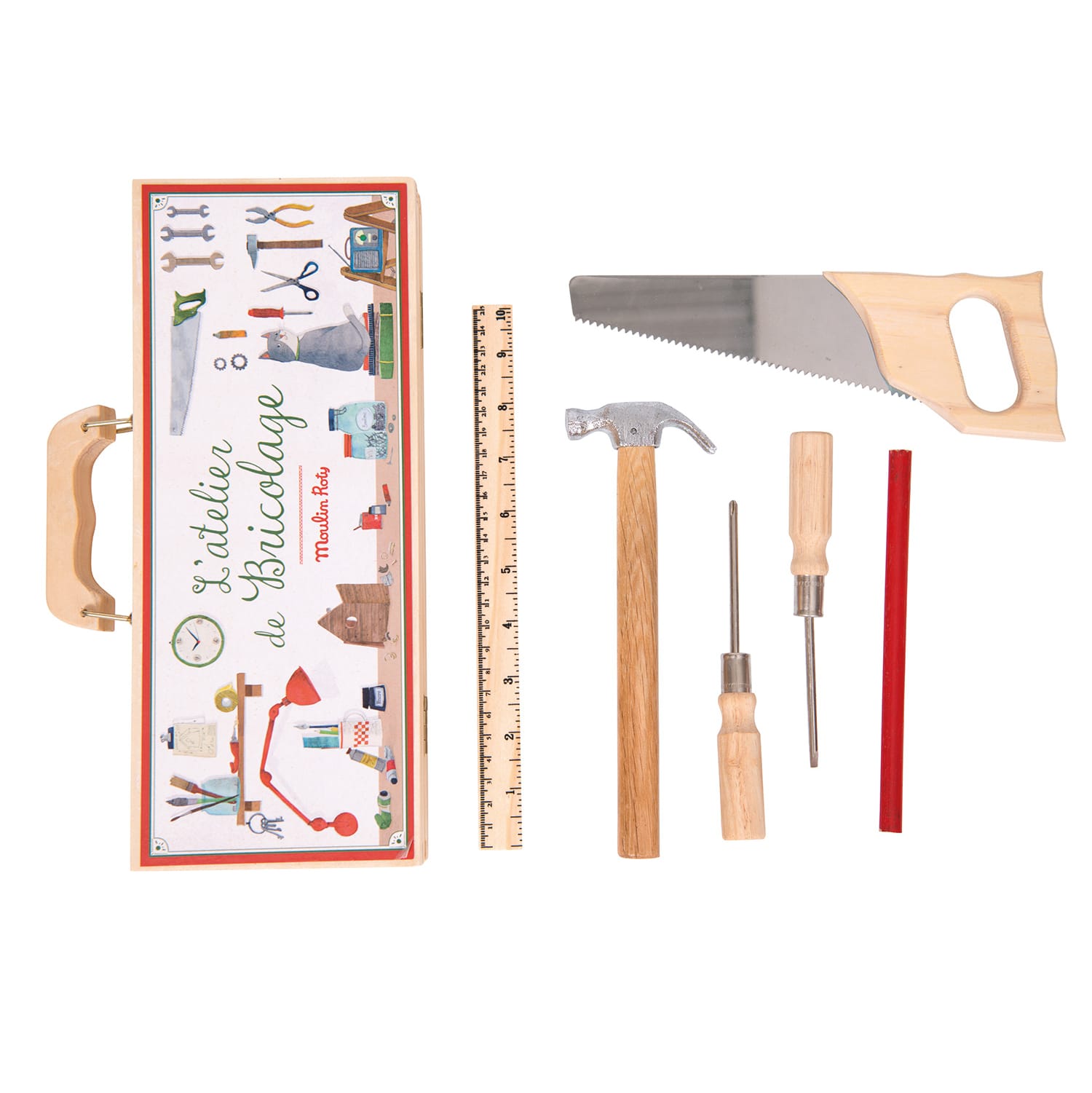 Moulin Roty Valigetta Piccola Bricolage 6 Attrezzi in Legno Bambini Les Jouets d'Hier 710408
