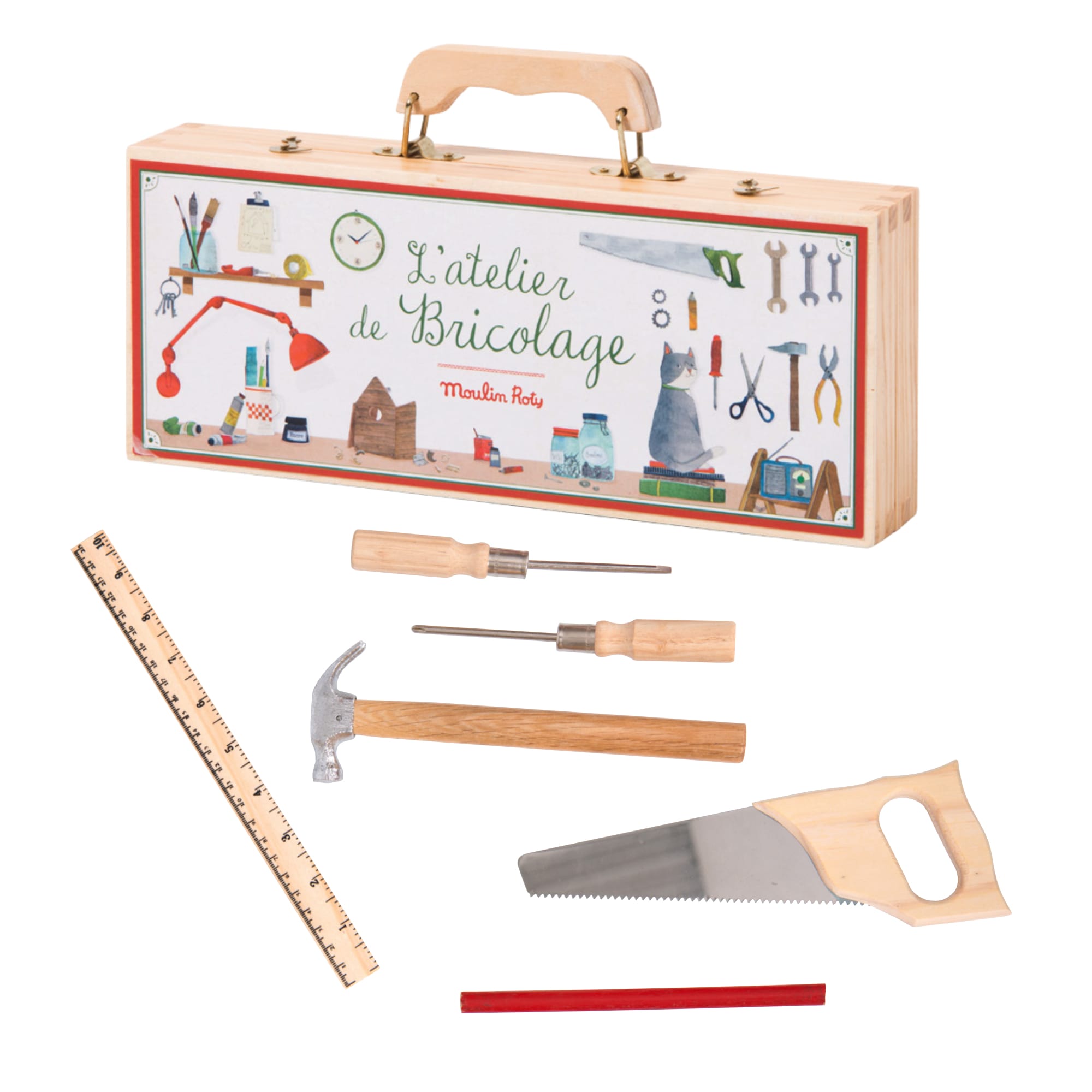 Moulin Roty Valigetta Piccola Bricolage 6 Attrezzi in Legno Bambini Les Jouets d'Hier 710408
