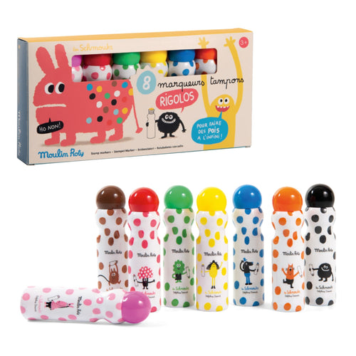 Moulin Roty | 8 Evidenziatori con Timbro Rotondo, Les Schmouks