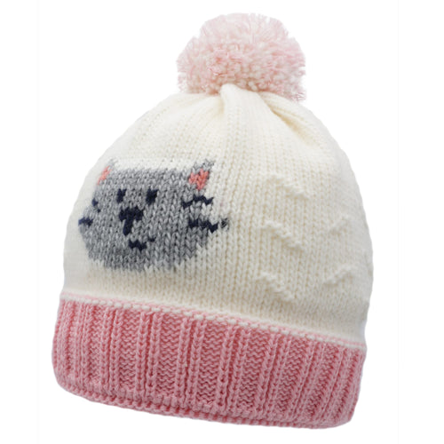 Cappello Berretto Pom Pom Misto Lana Foderato Pile Bianco Rosa Maximo