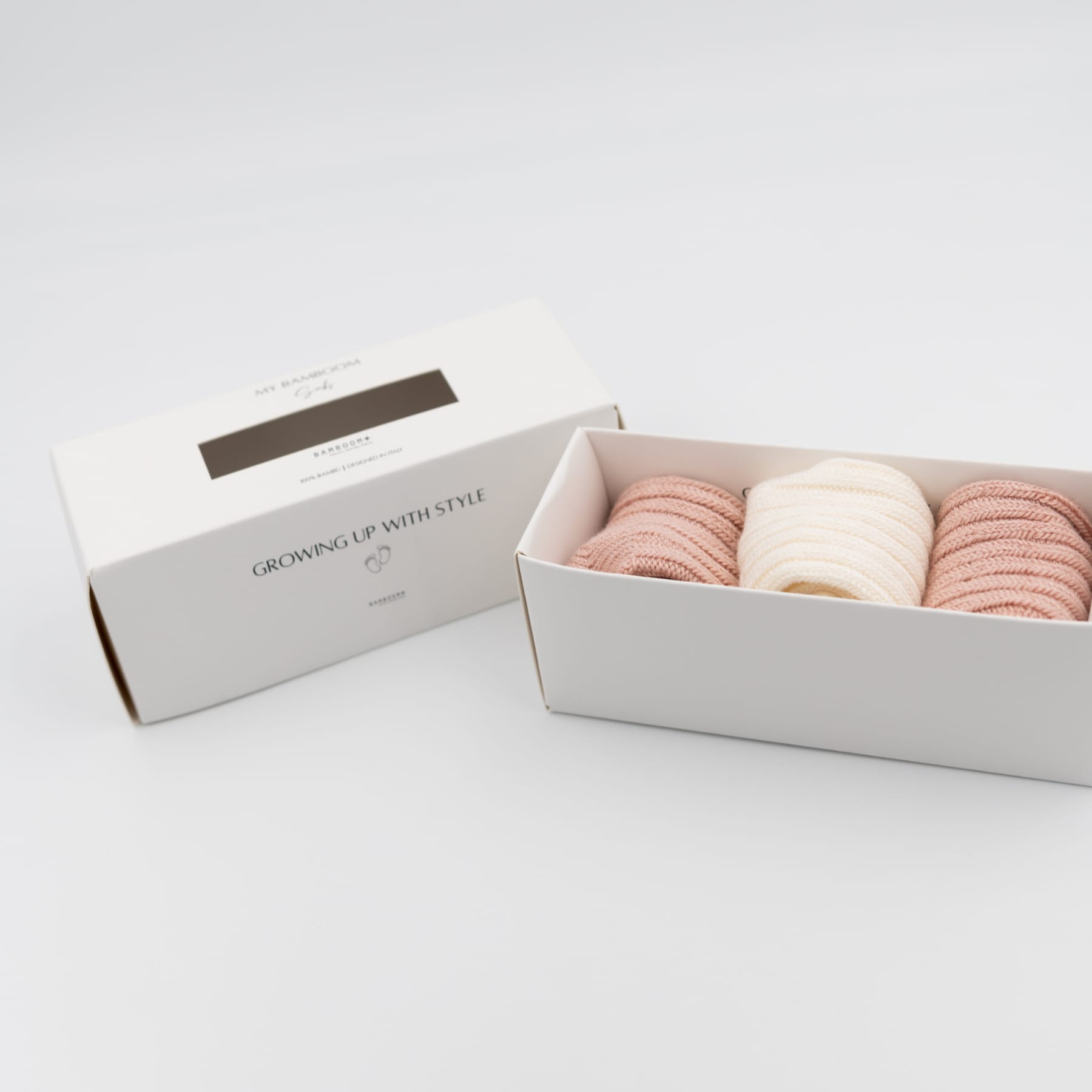Set calzini in bambù per bebè, Panna e Rosa