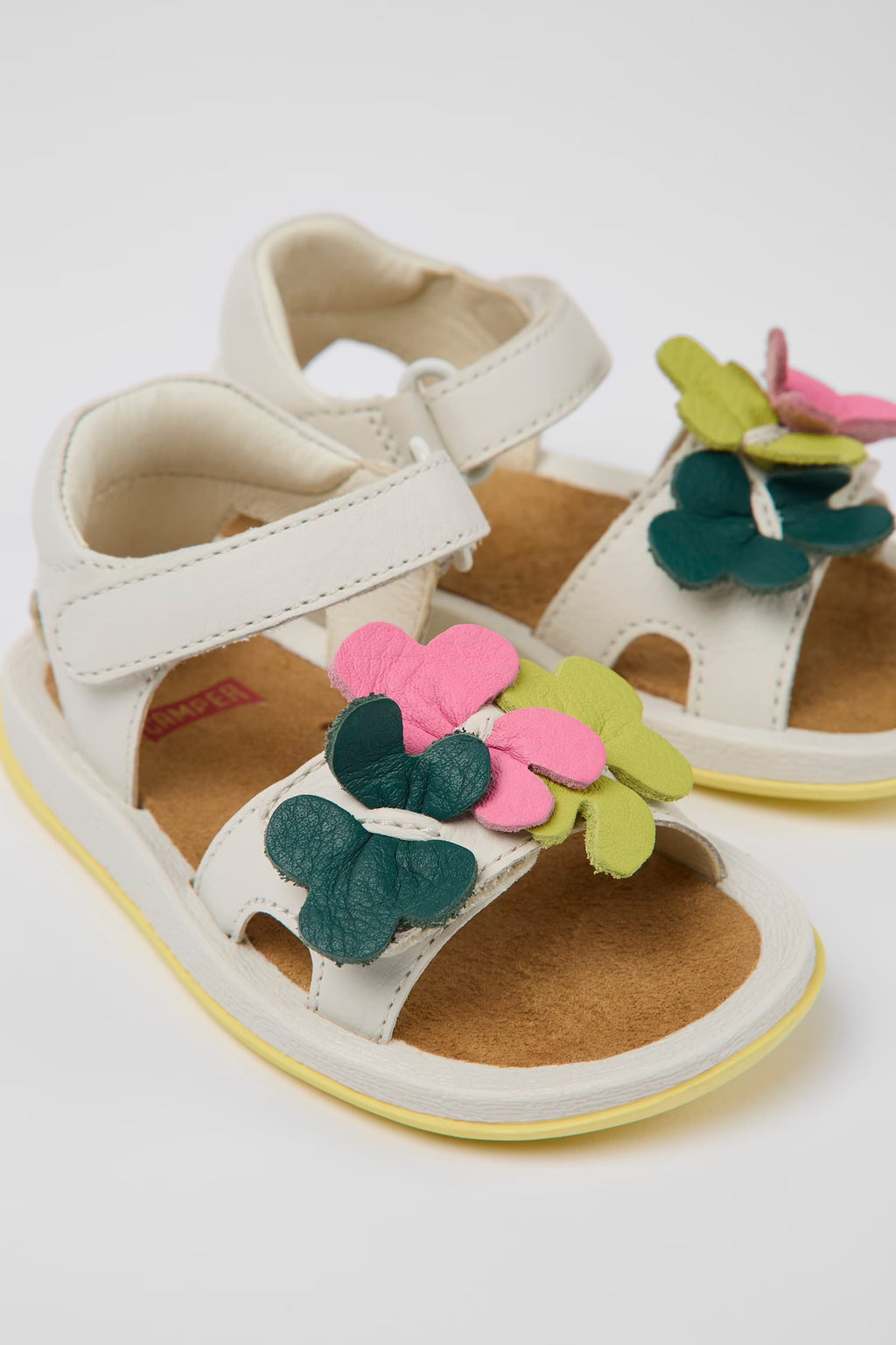 Camper | Sandali pelle bianche fiori per bambini, Twins First Walkers
