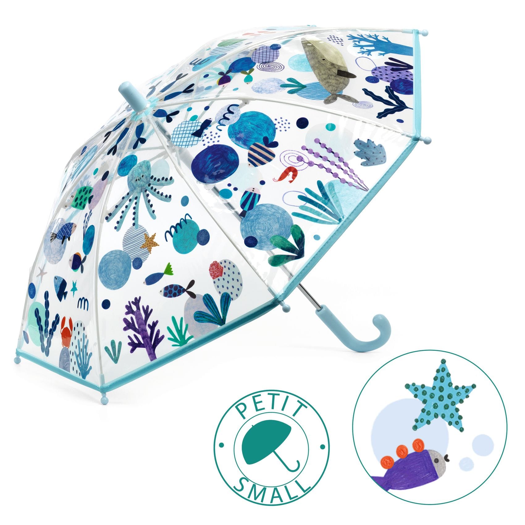 Djeco | Ombrello piccolo trasparente per bambini, Mare