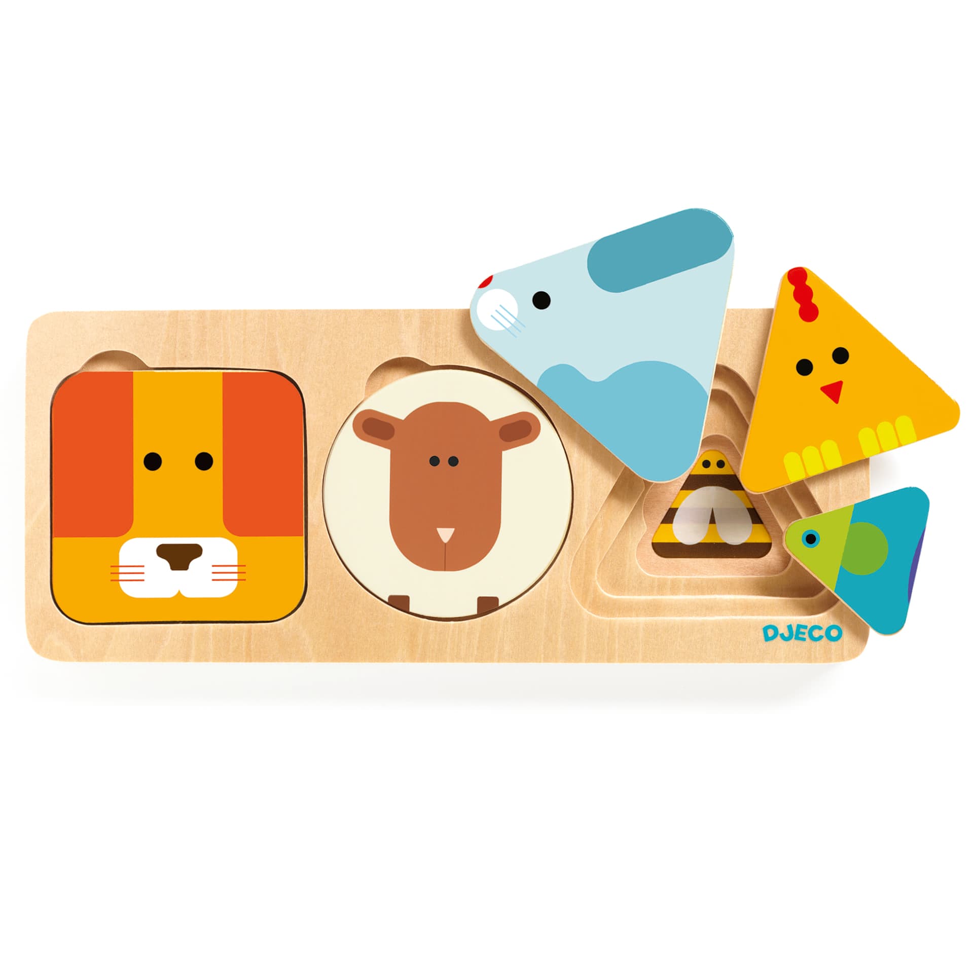 Puzzle a 3 Livelli in Legno Forme e Animali Anima Basic, 18 mesi djeco