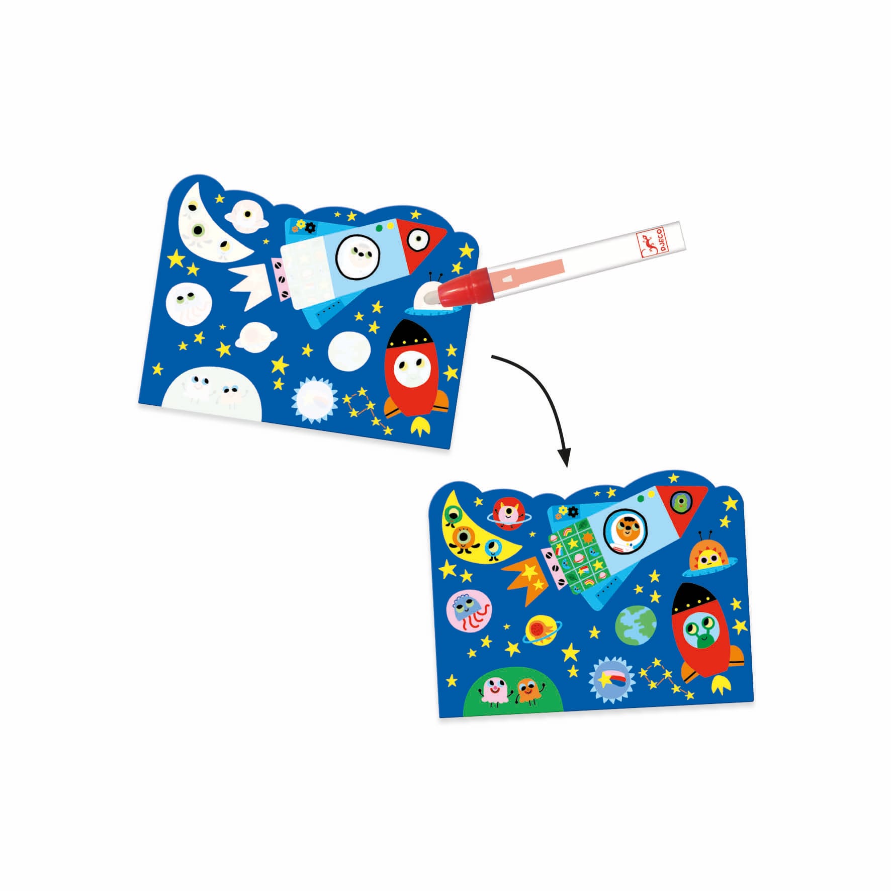 Disegni Magici da Colorare con l'acqua Volare Hidden in the Sky Djeco DJ09061