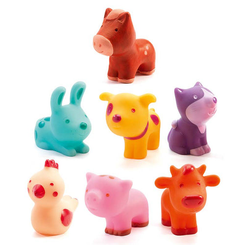 Troppo Farm 7 Animaletti della Fattoria in Gomma, 18 mesi | Djeco DJ09116