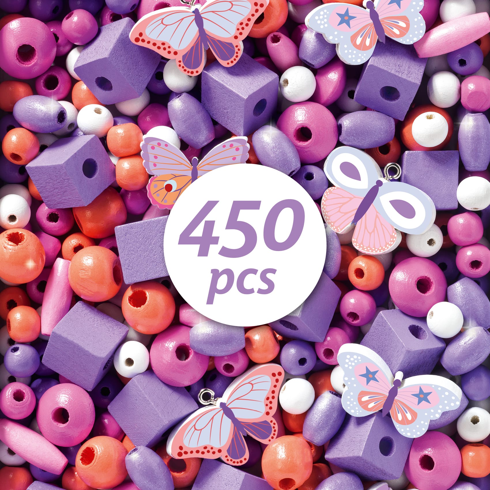 Djeco | Set Perline in Legno, Beads 450pz, Farfalle DJ09810