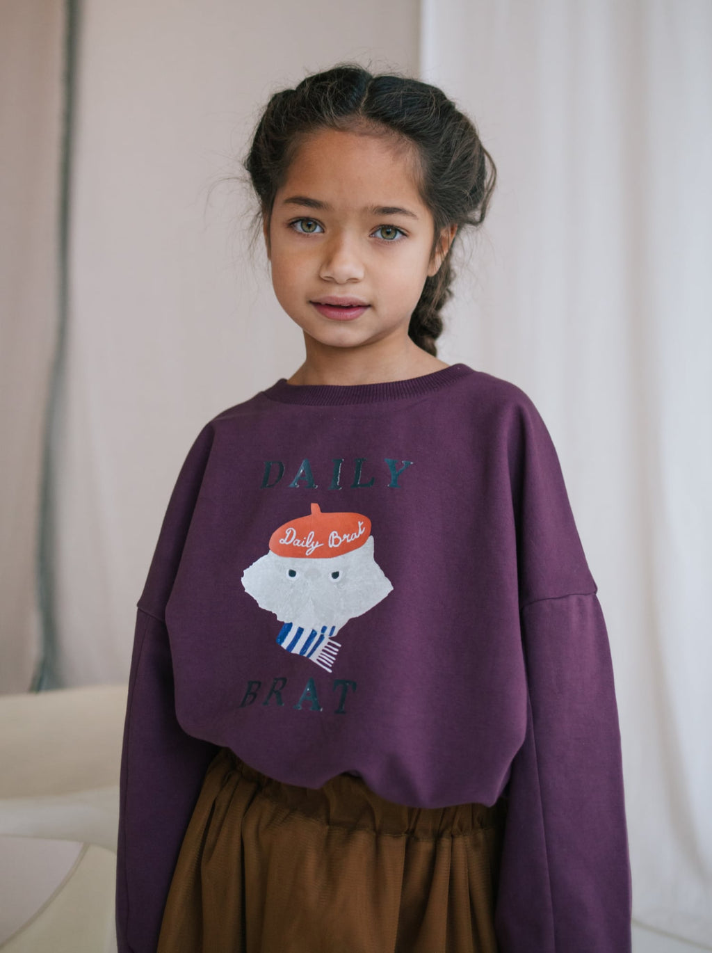 Felpa calda cotone bio Craby cat Daily Brat, Soft Purple Bambina