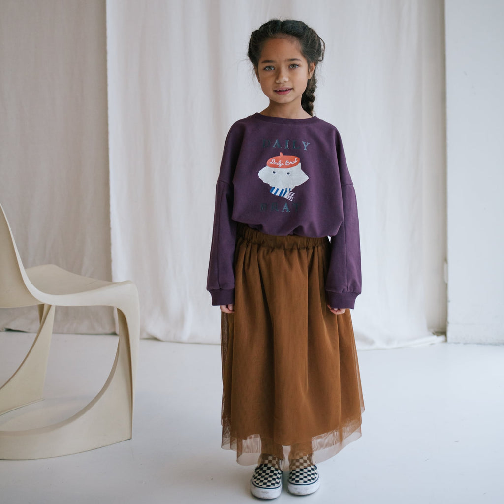 Felpa calda cotone bio Craby cat Daily Brat, Soft Purple Bambina