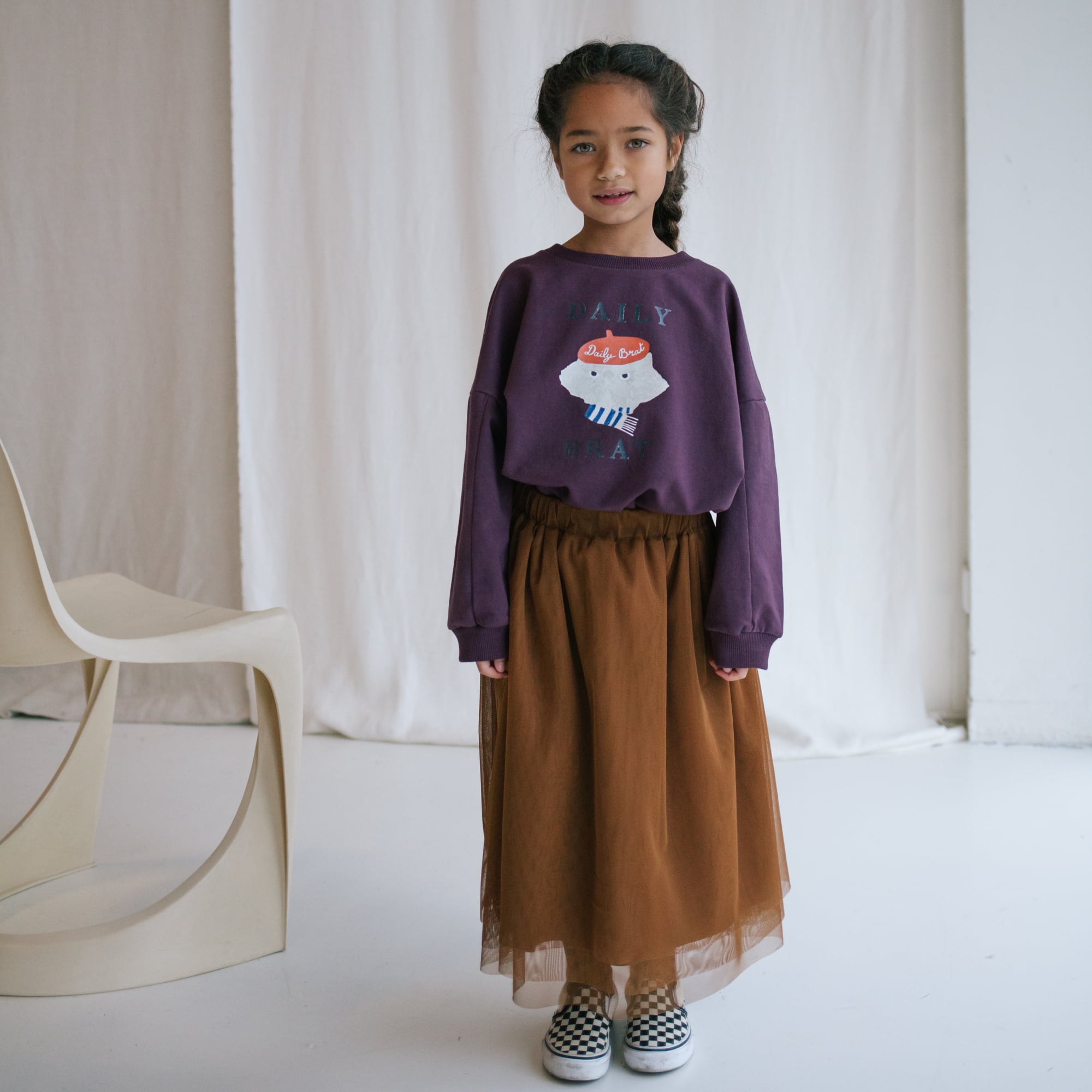 Felpa calda cotone bio Craby cat Daily Brat, Soft Purple Bambina