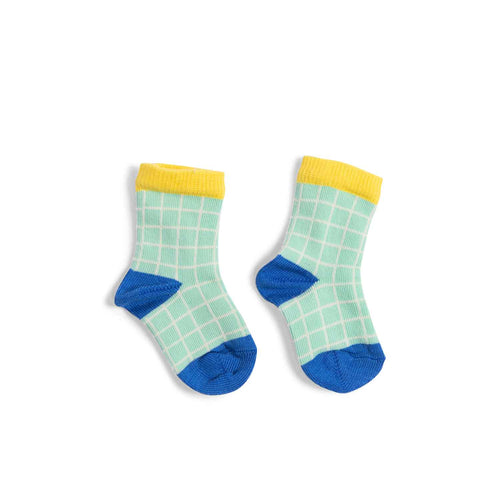 Moulin Roty | Calzini a quadretti verde/ecru Hardy 0m-36m, Bord de mer