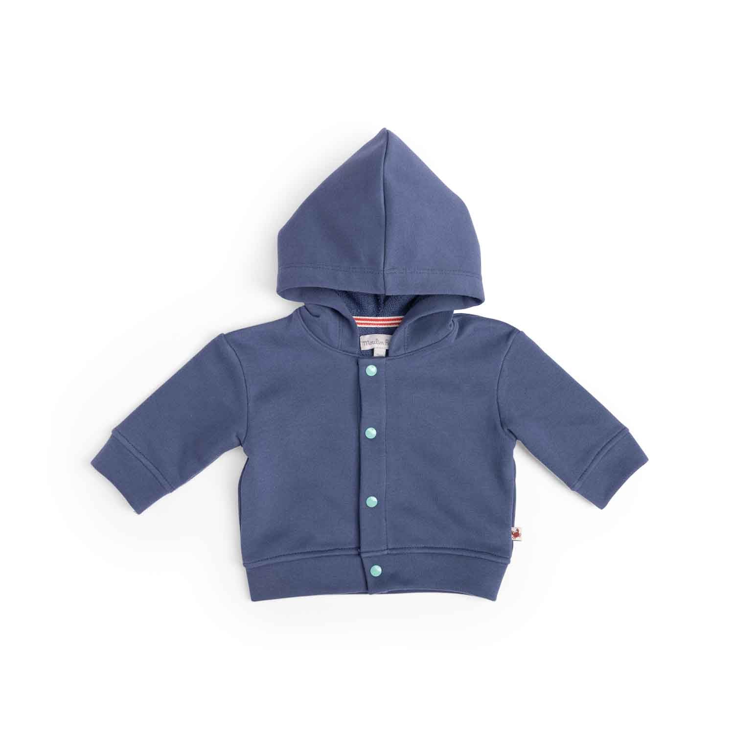 Moulin Roty | Felpa leggera con cappuccio blu, Harold, Bord de mer