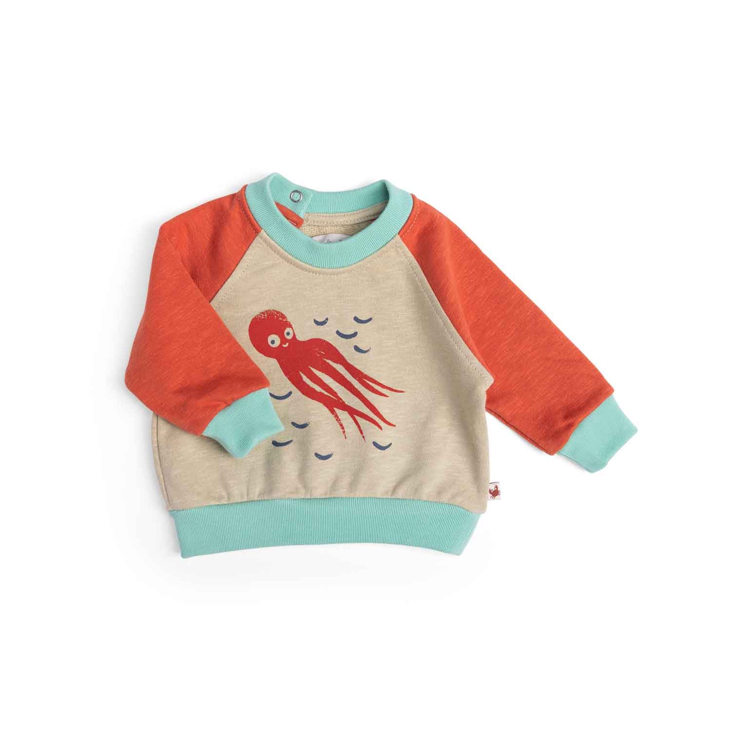 Moulin Roty | Felpa leggera in cotone tricolore polpo, Hercule Bord de mer