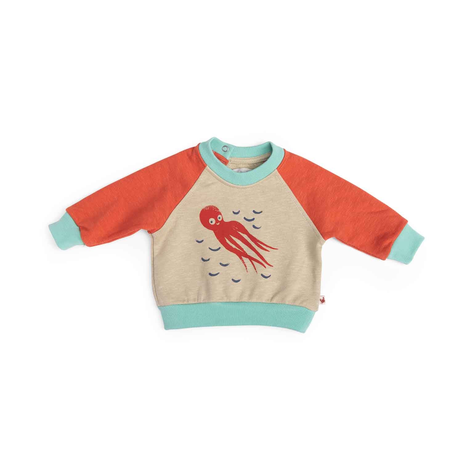 Moulin Roty | Felpa leggera in cotone tricolore polpo, Hercule Bord de mer