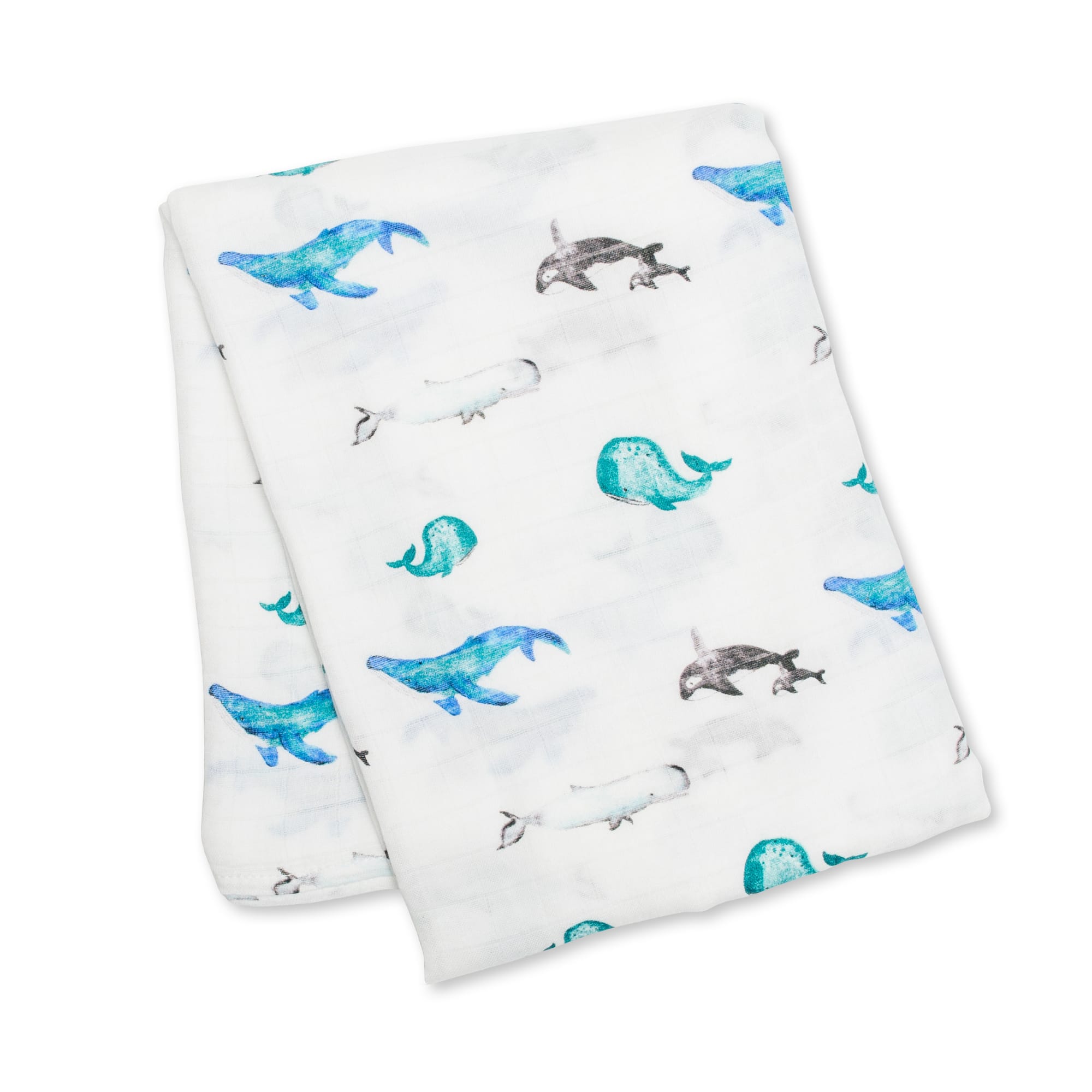 Copertina Swaddle 120x120cm, Balene, Mussola Cotone Bambù | Lulujo
