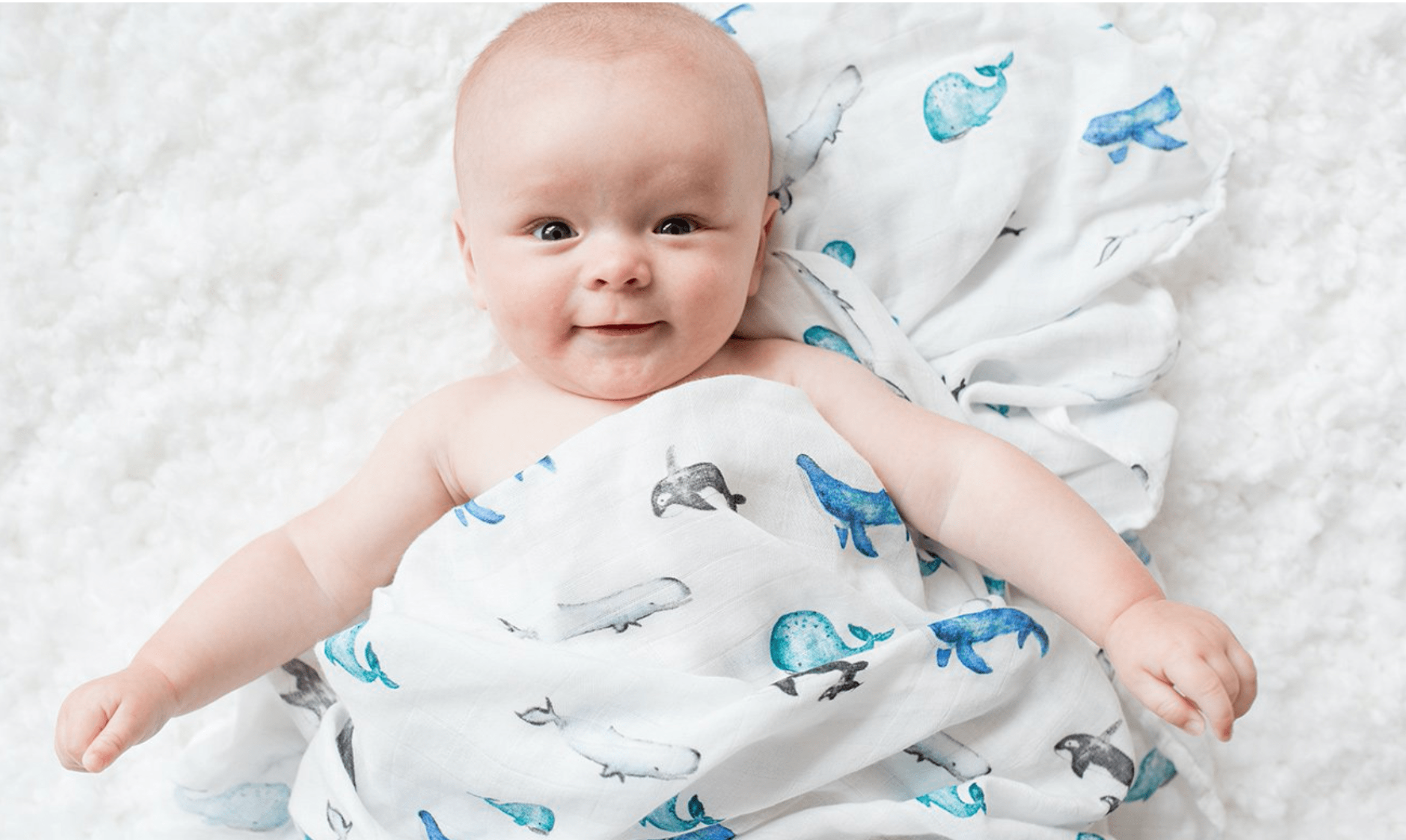 Bamboo muslin swaddle blanket, Whales - Main Image