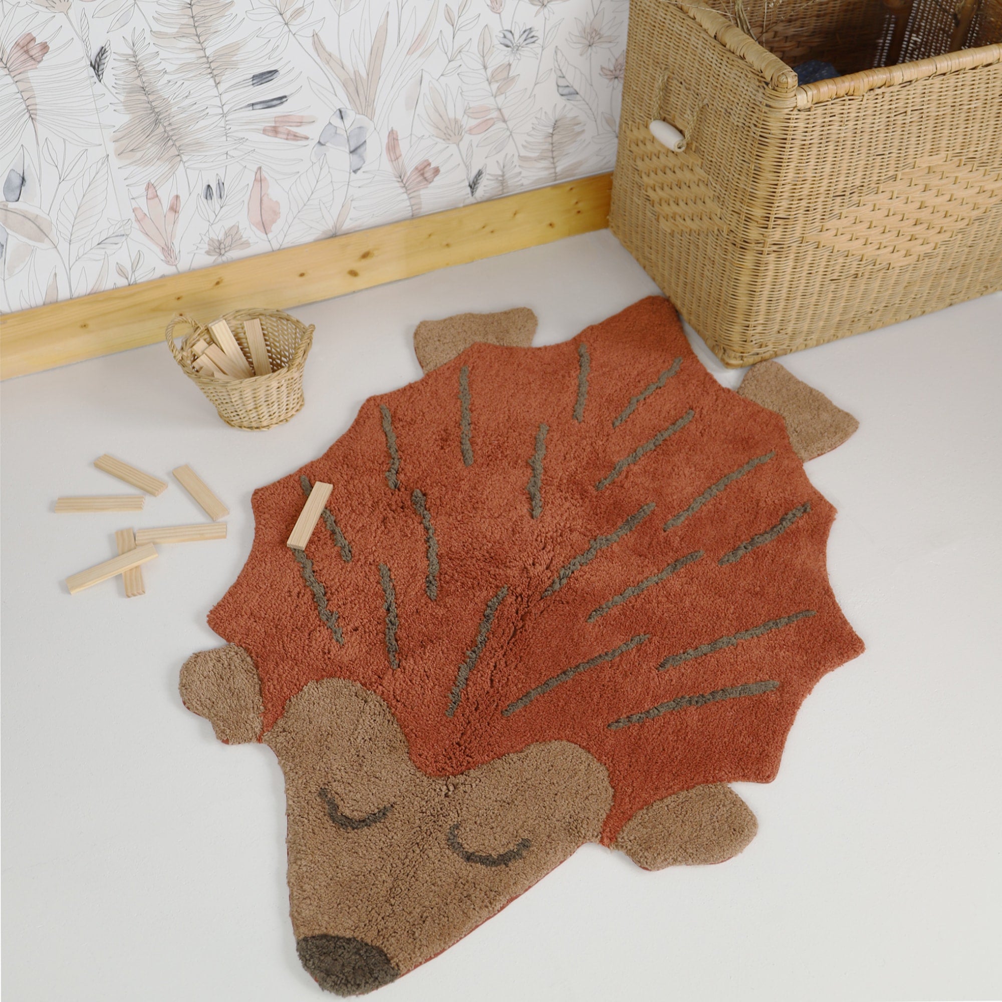 Tappeto per Bambini in Cotone Riccio 120x80 cm, Hedgehog | Nattiot