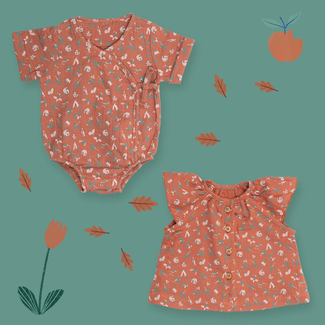 Hazelnut Organic Cotton Muslin Romper, Faustine Pomme des Bois